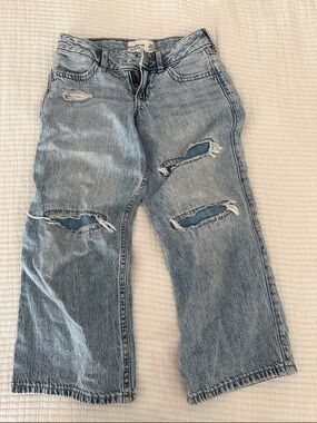 abercrombie kids light blue denim low rise baggy jeans